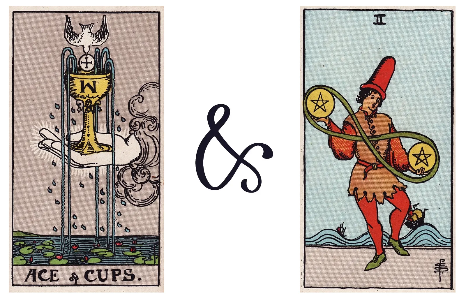 Ace of Cups and Two of Pentacles
