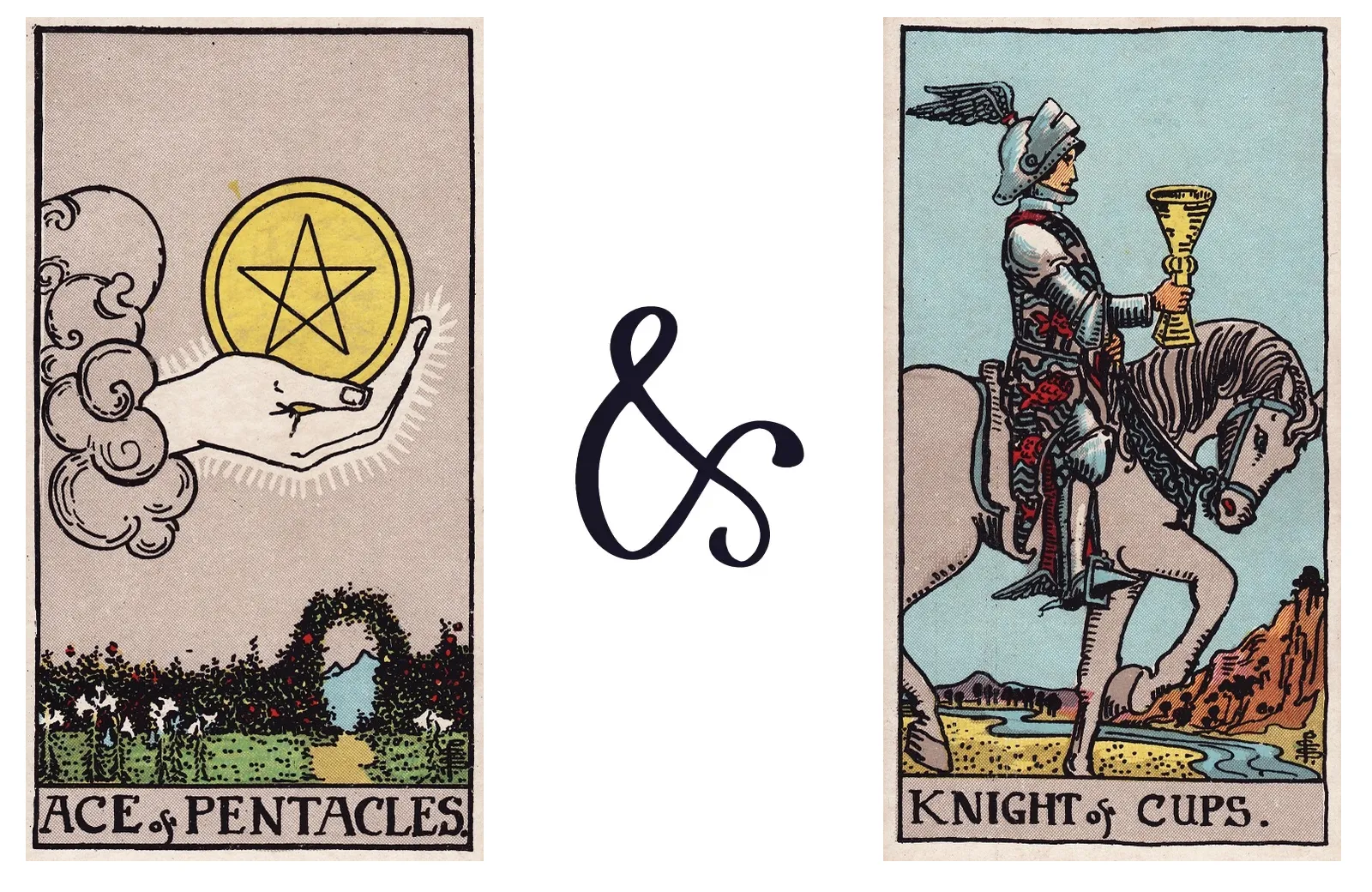Ace of Pentacles and Knight of Cups