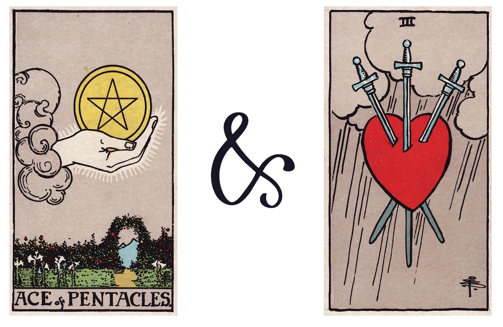 Ace of Pentacles and Three of Swords