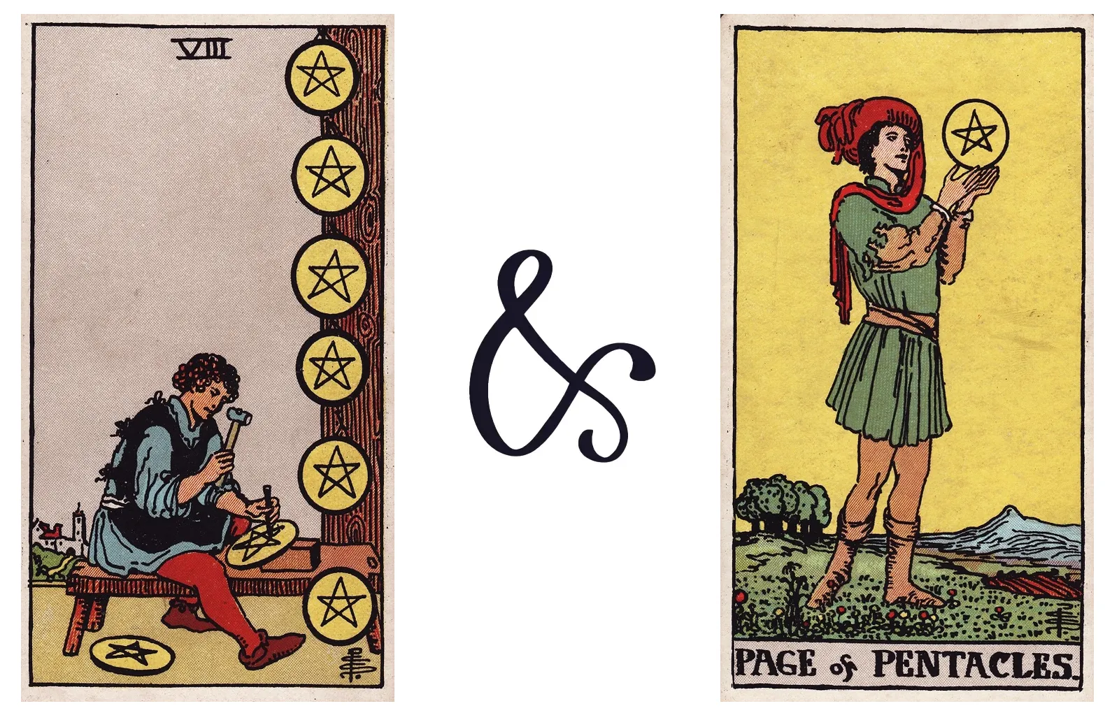 Eight of Pentacles and Page of Pentacles