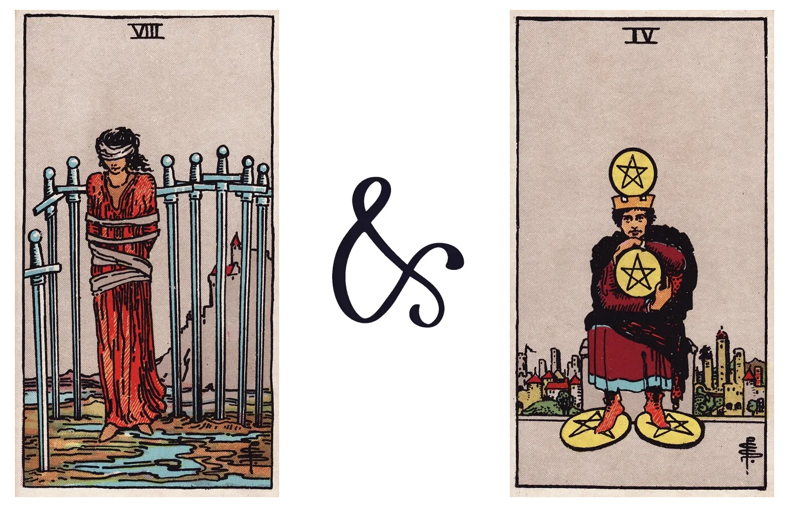 Eight of Swords and Four of Pentacles