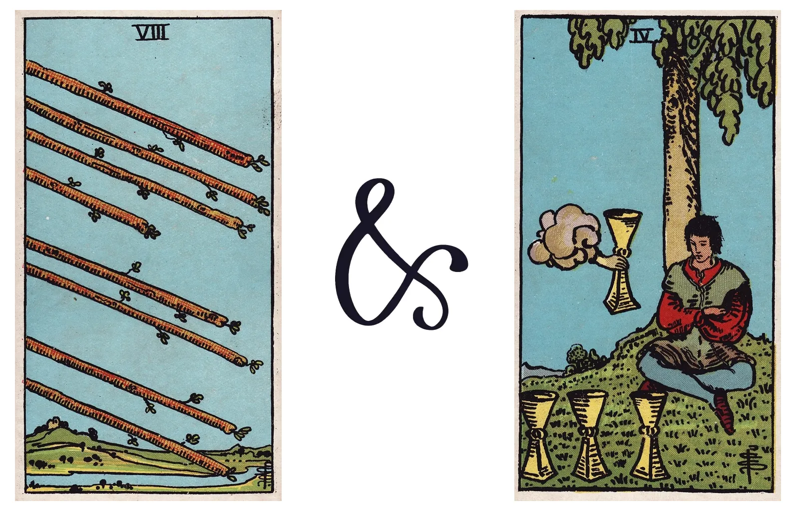 Eight of Wands and Four of Cups