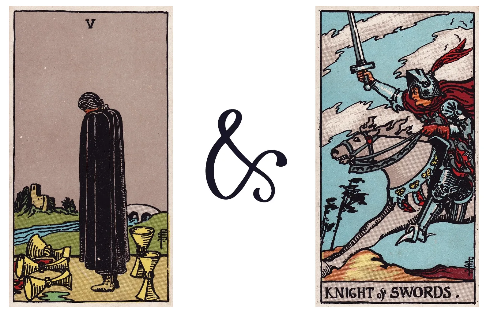 Five of Cups and Knight of Swords
