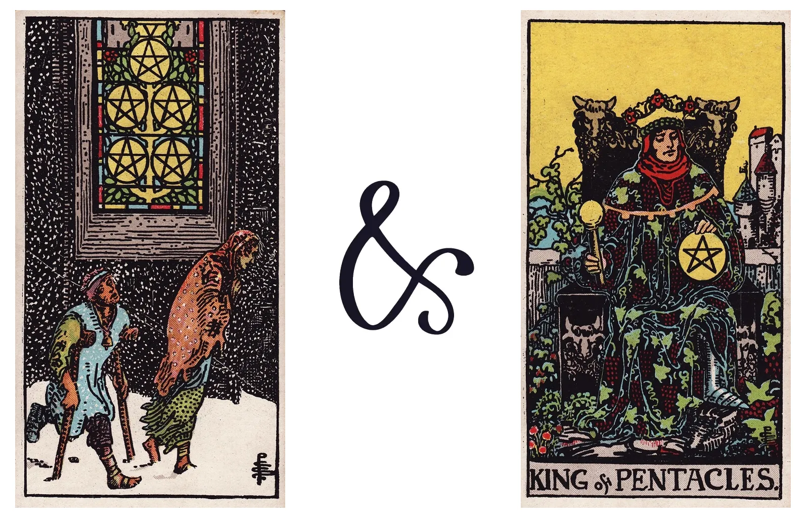 Five of Pentacles and King of Pentacles