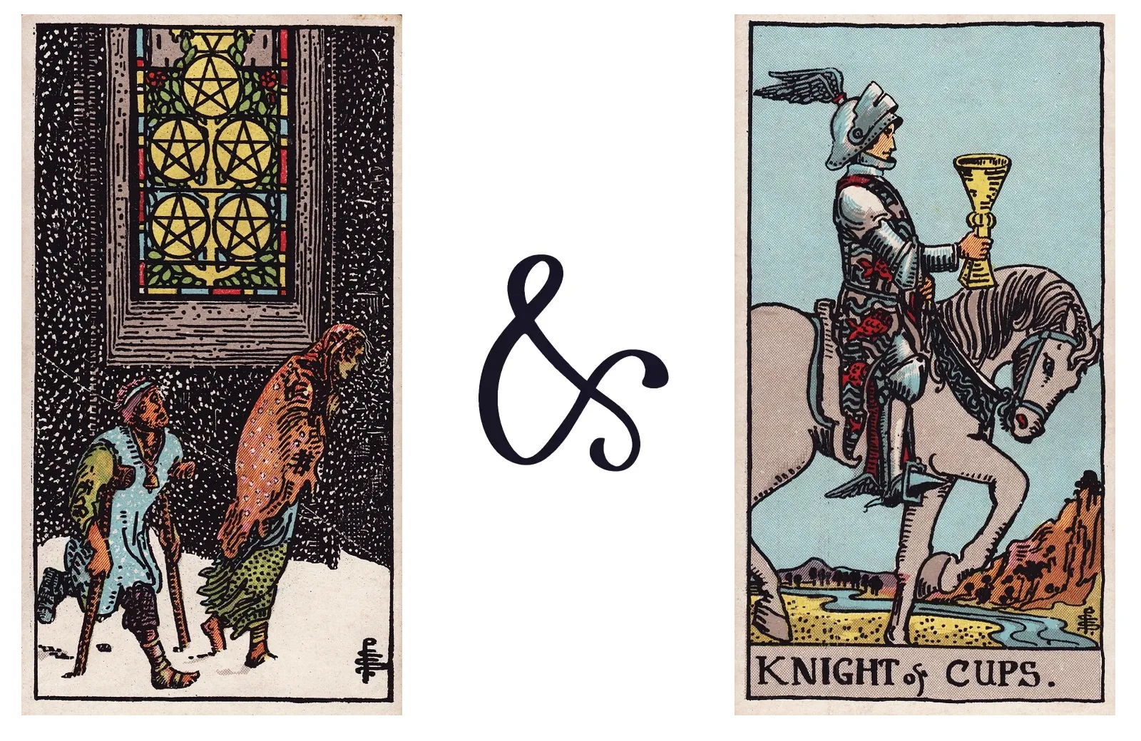 Five of Pentacles and Knight of Cups