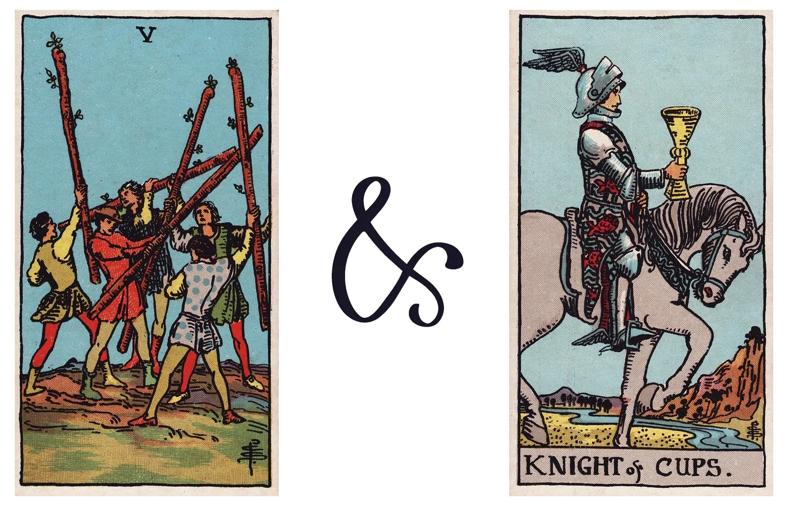 Five of Wands and Knight of Cups