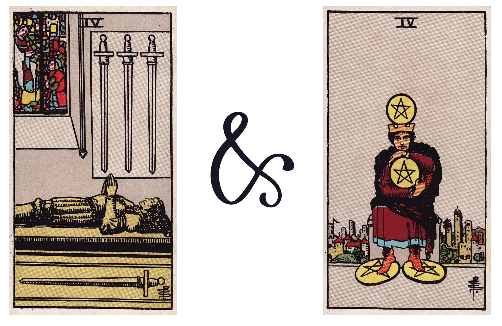 Four of Swords and Four of Pentacles