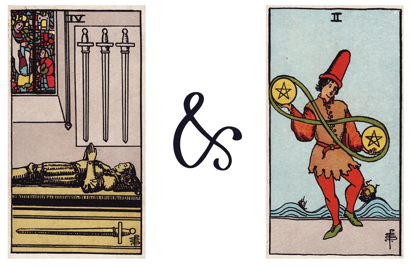 Four of Swords and Two of Pentacles