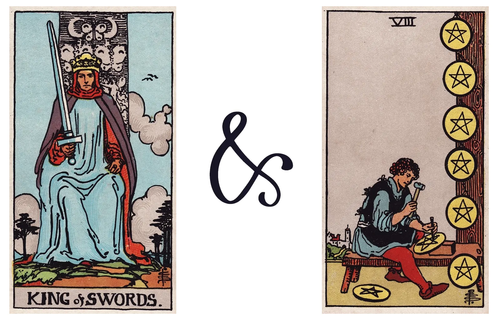 King of Swords and Eight of Pentacles