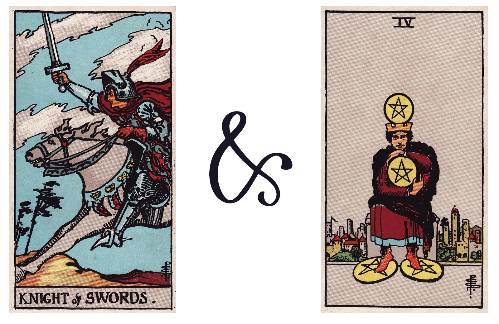 Knight of Swords and Four of Pentacles