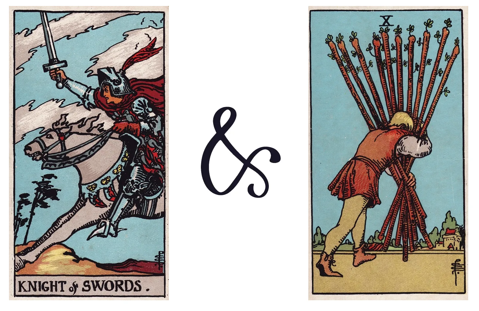 Knight of Swords and Ten of Wands