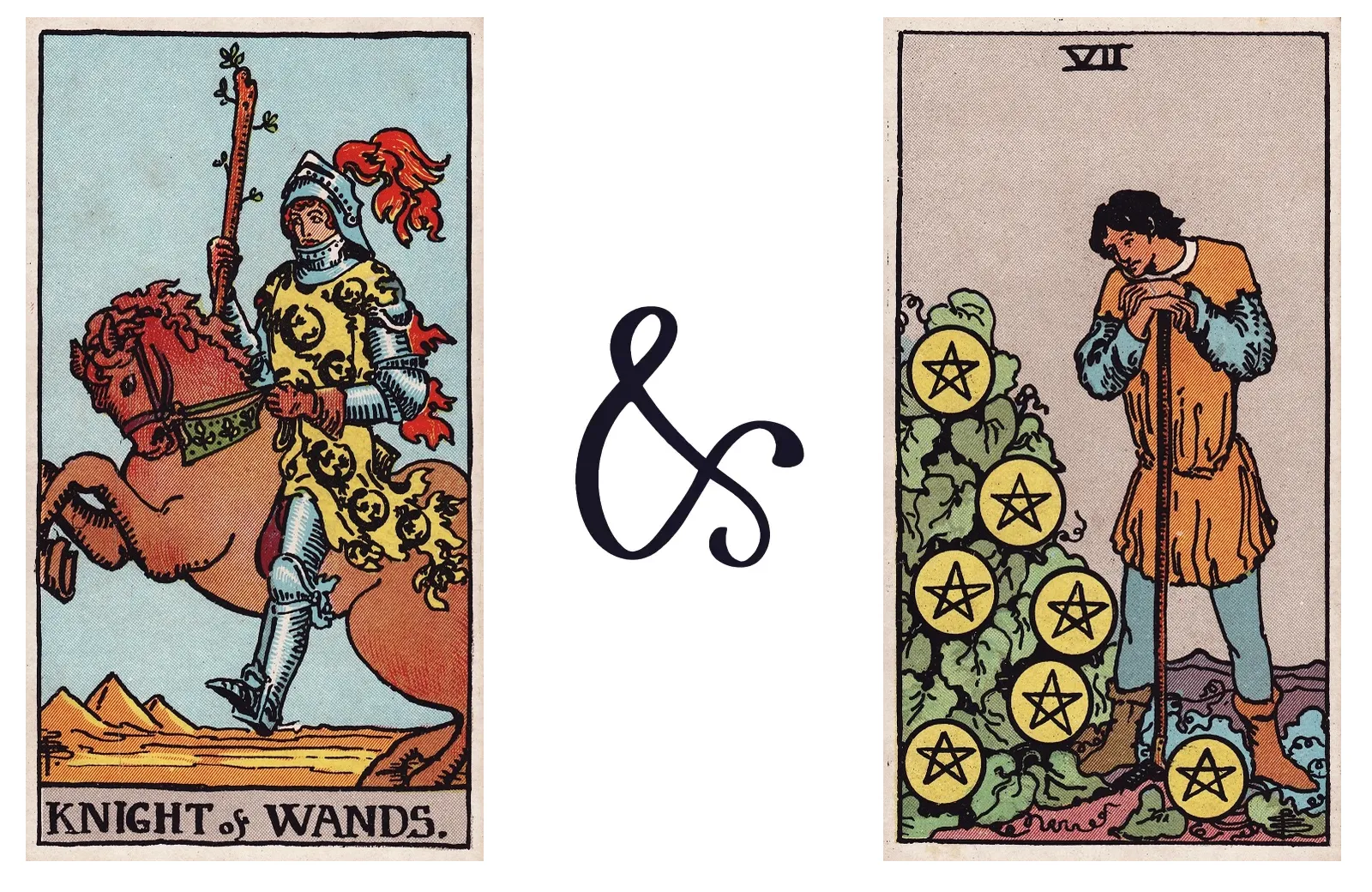Knight of Wands and Seven of Pentacles