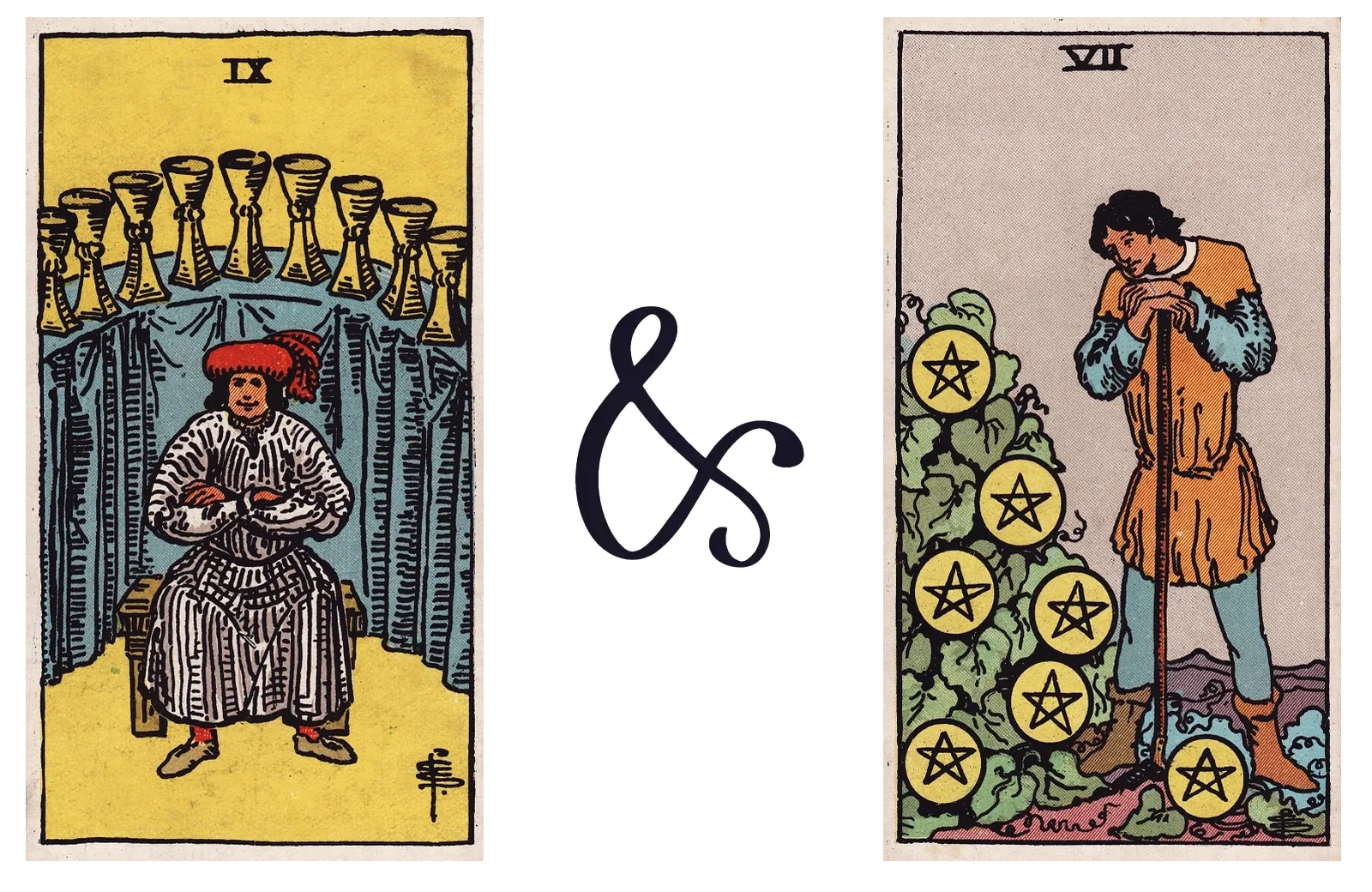 Nine of Cups and Seven of Pentacles