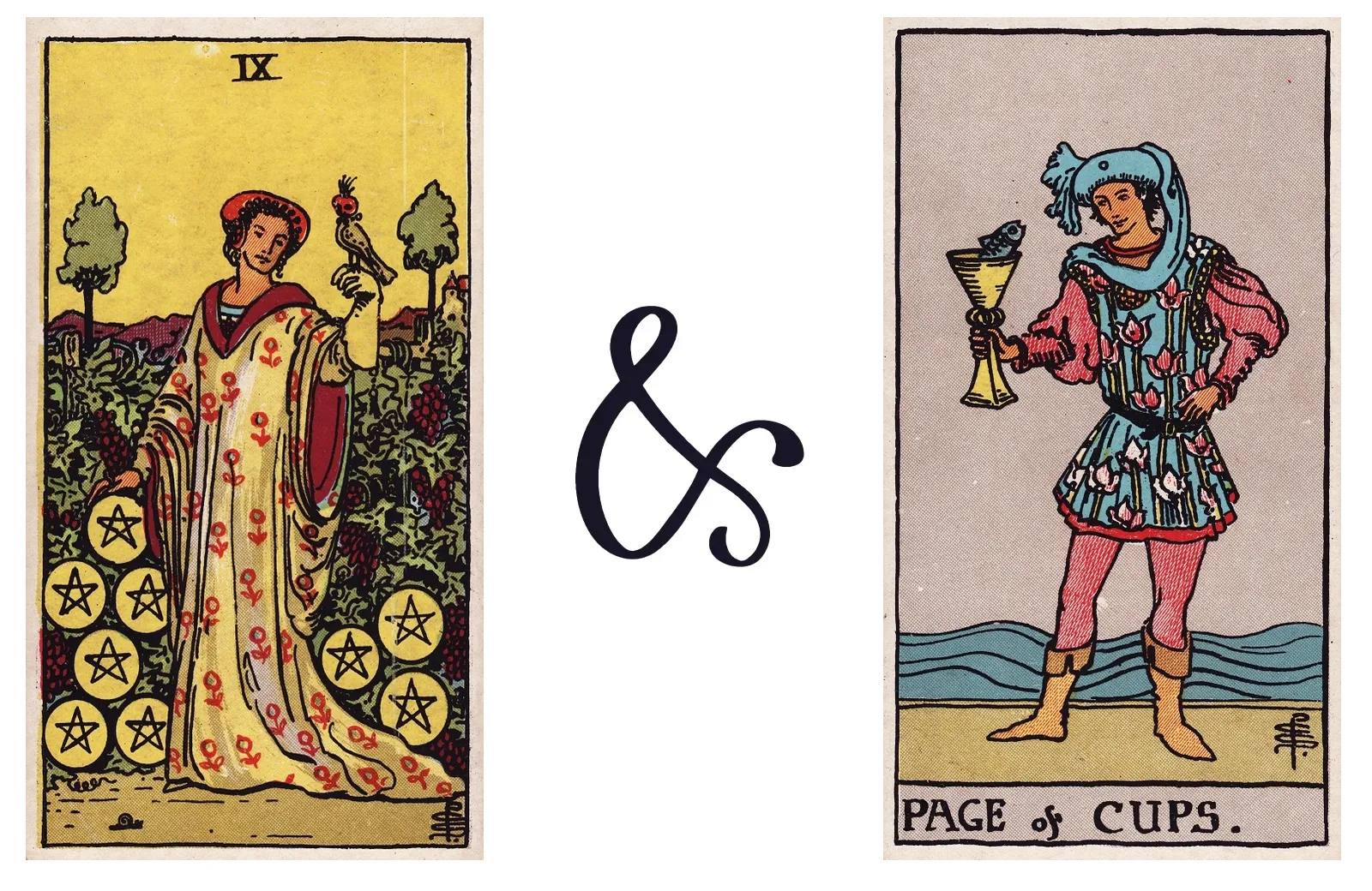 Nine of Pentacles and Page of Cups