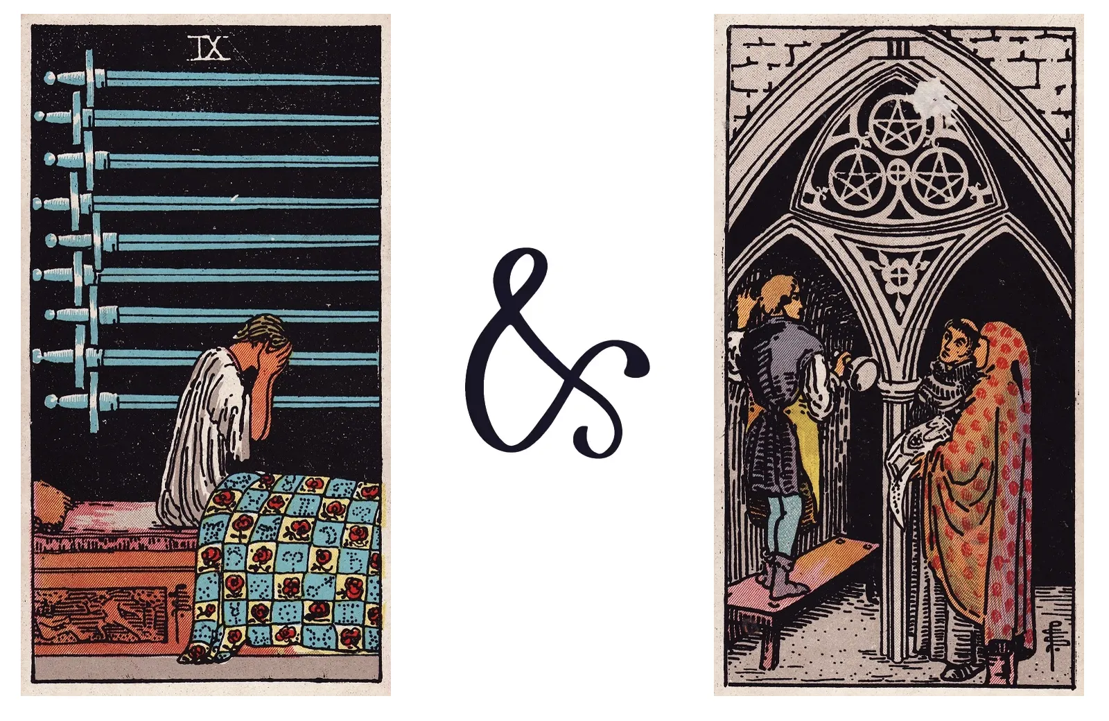 Nine of Swords and Three of Pentacles