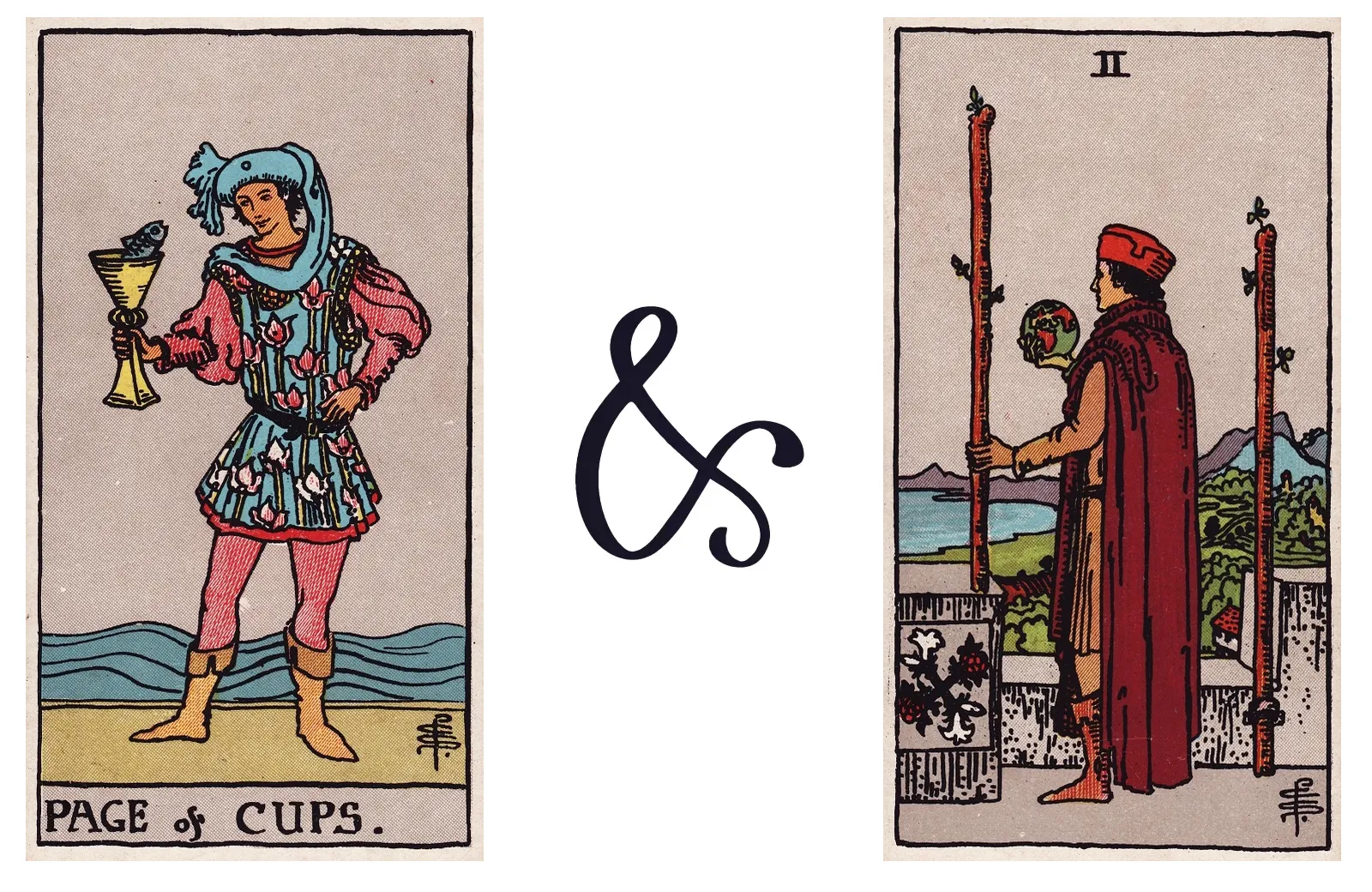 Page of Cups and Two of Wands