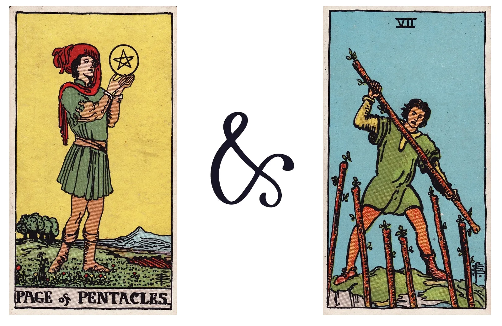 Page of Pentacles and Seven of Wands