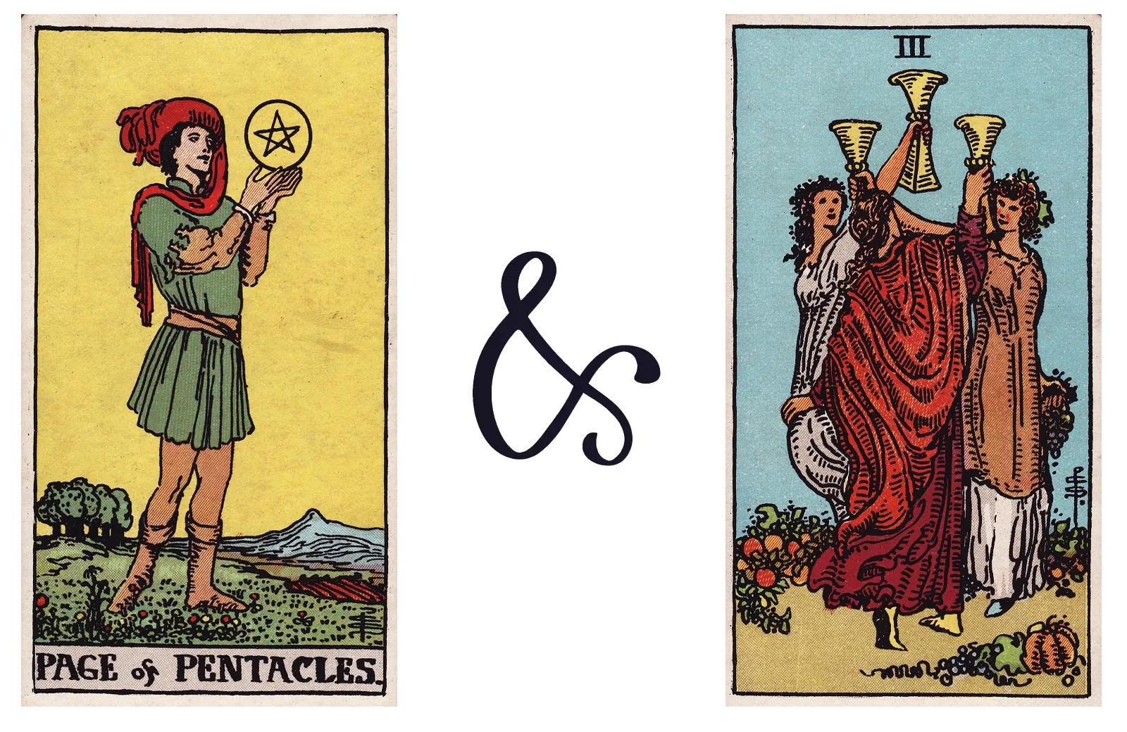 Page of Pentacles and Three of Cups