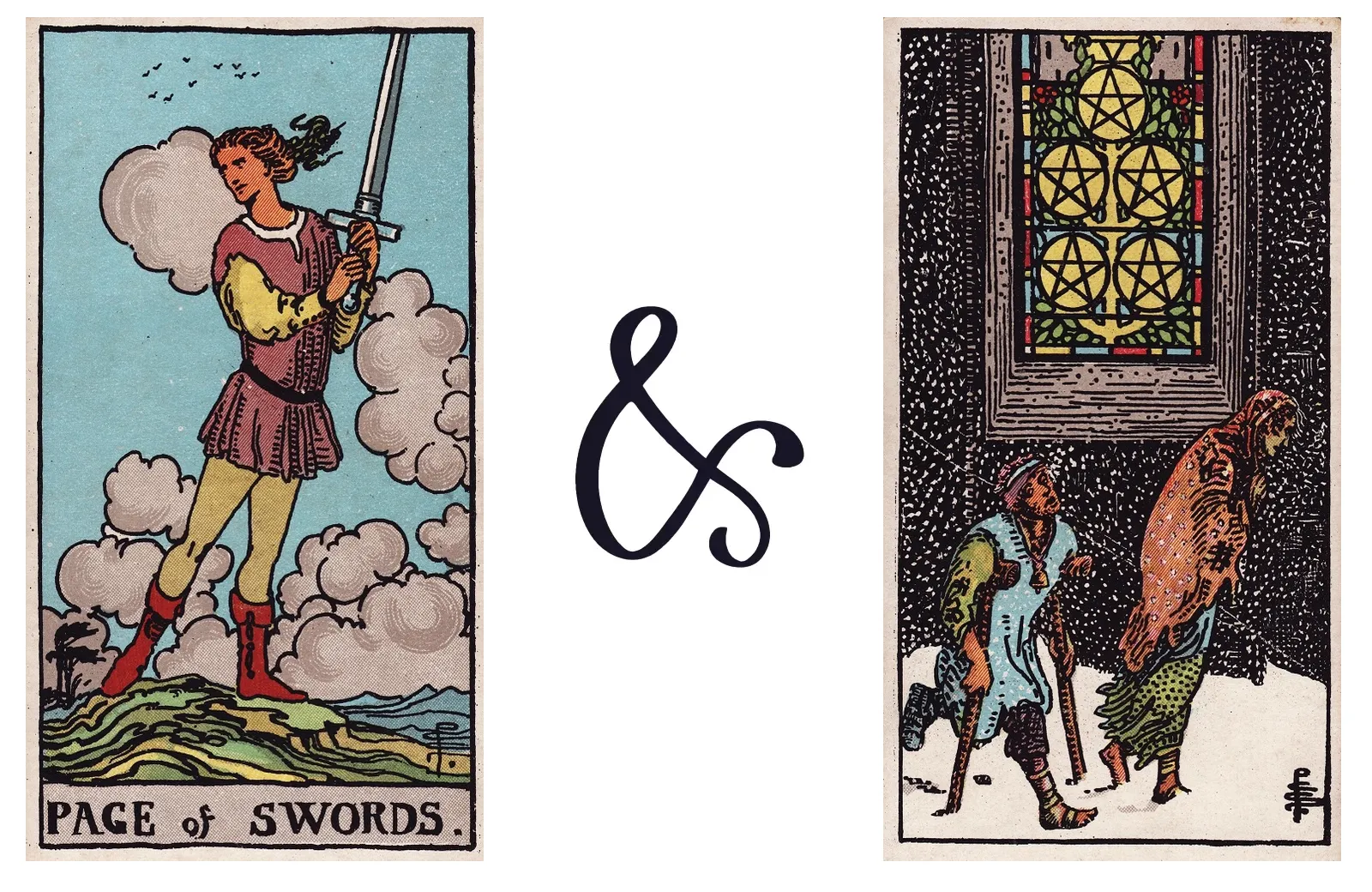 Page of Swords and Five of Pentacles