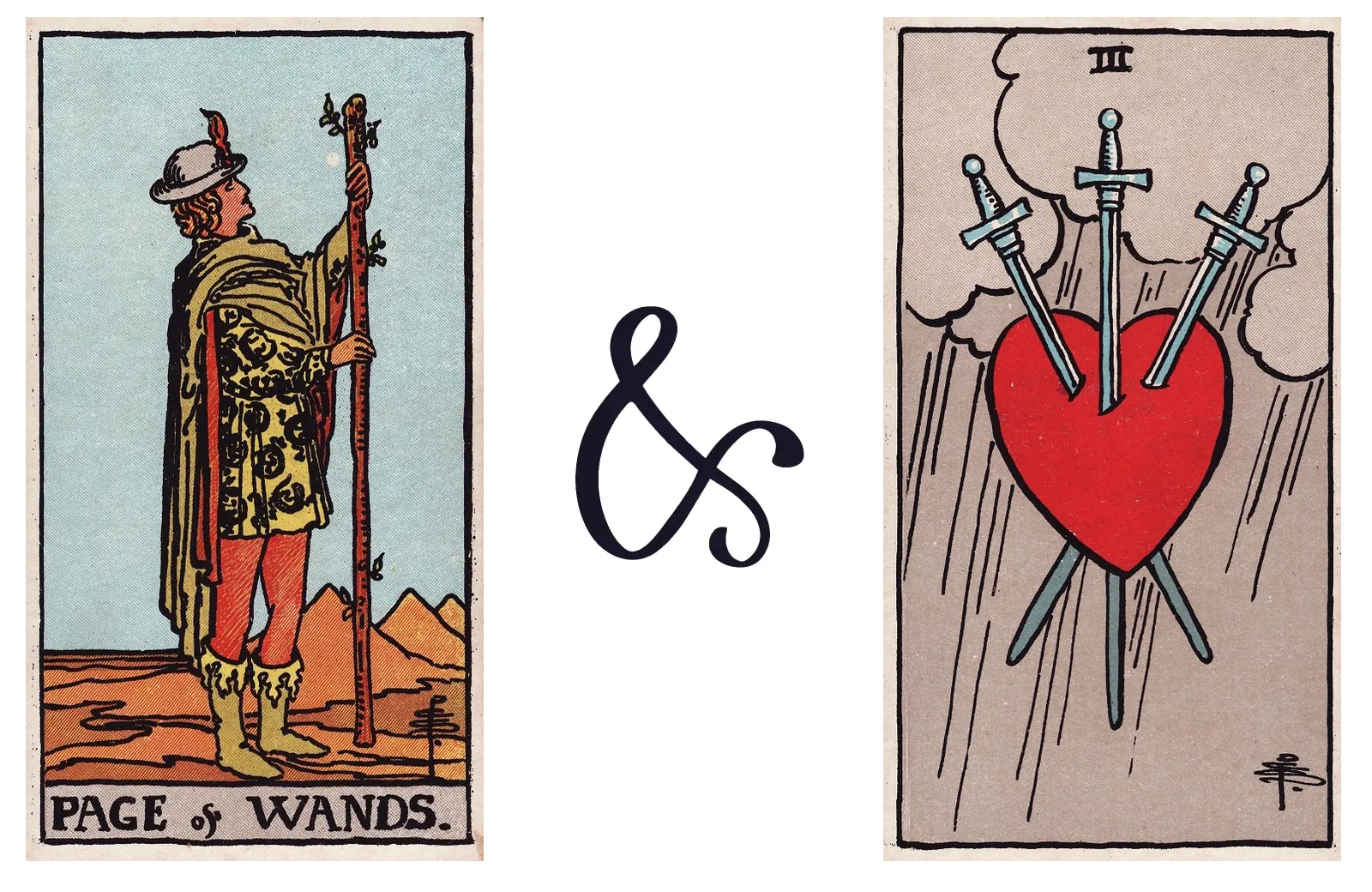 Page of Wands and Three of Swords