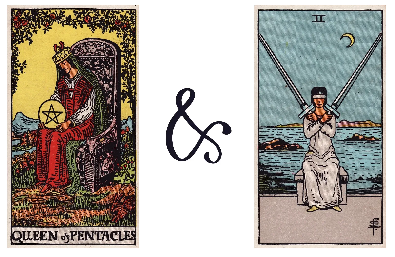 Queen of Pentacles and Two of Swords