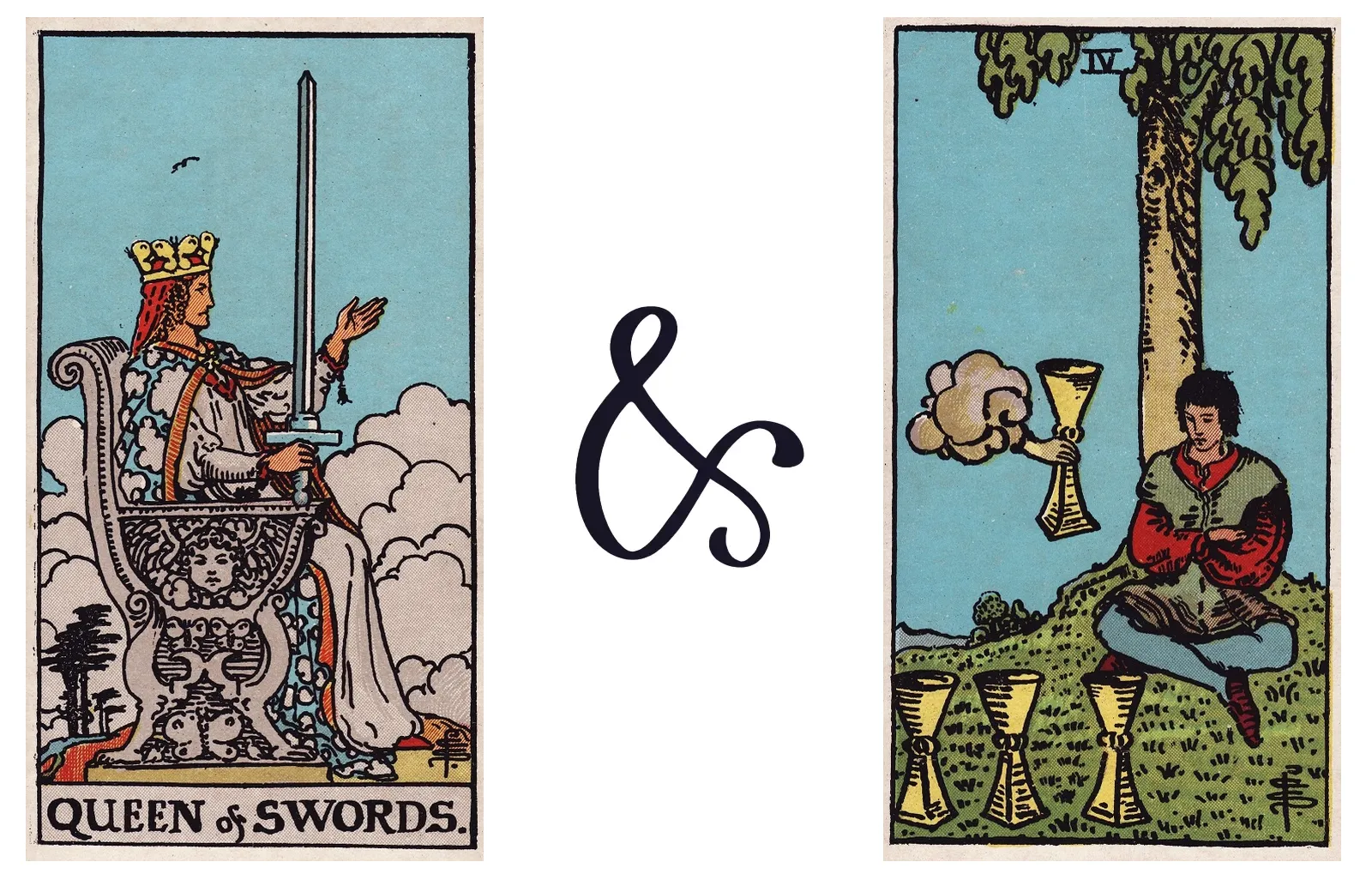 Queen of Swords and Four of Cups