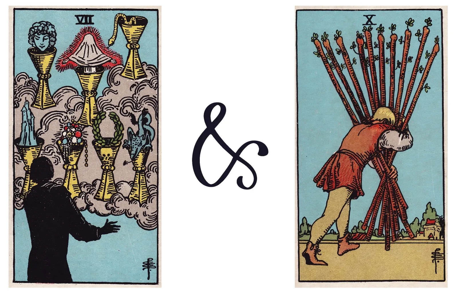 Seven of Cups and Ten of Wands