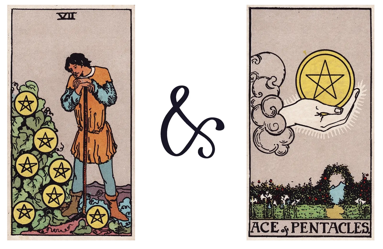 Seven of Pentacles and Ace of Pentacles