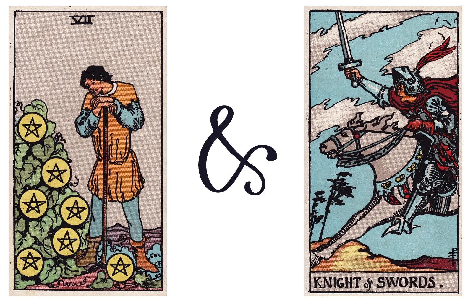 Seven of Pentacles and Knight of Swords