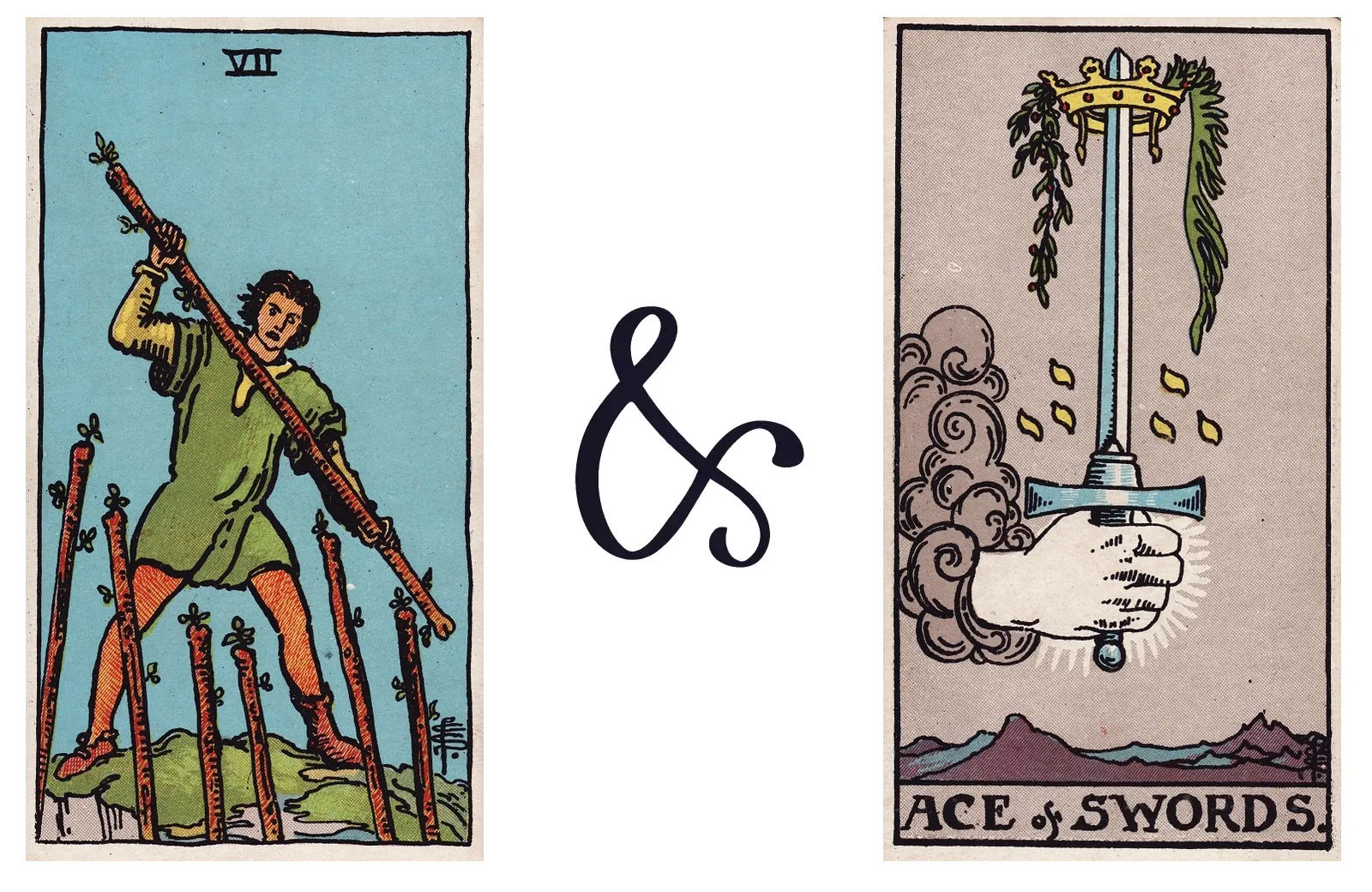 Seven of Wands and Ace of Swords