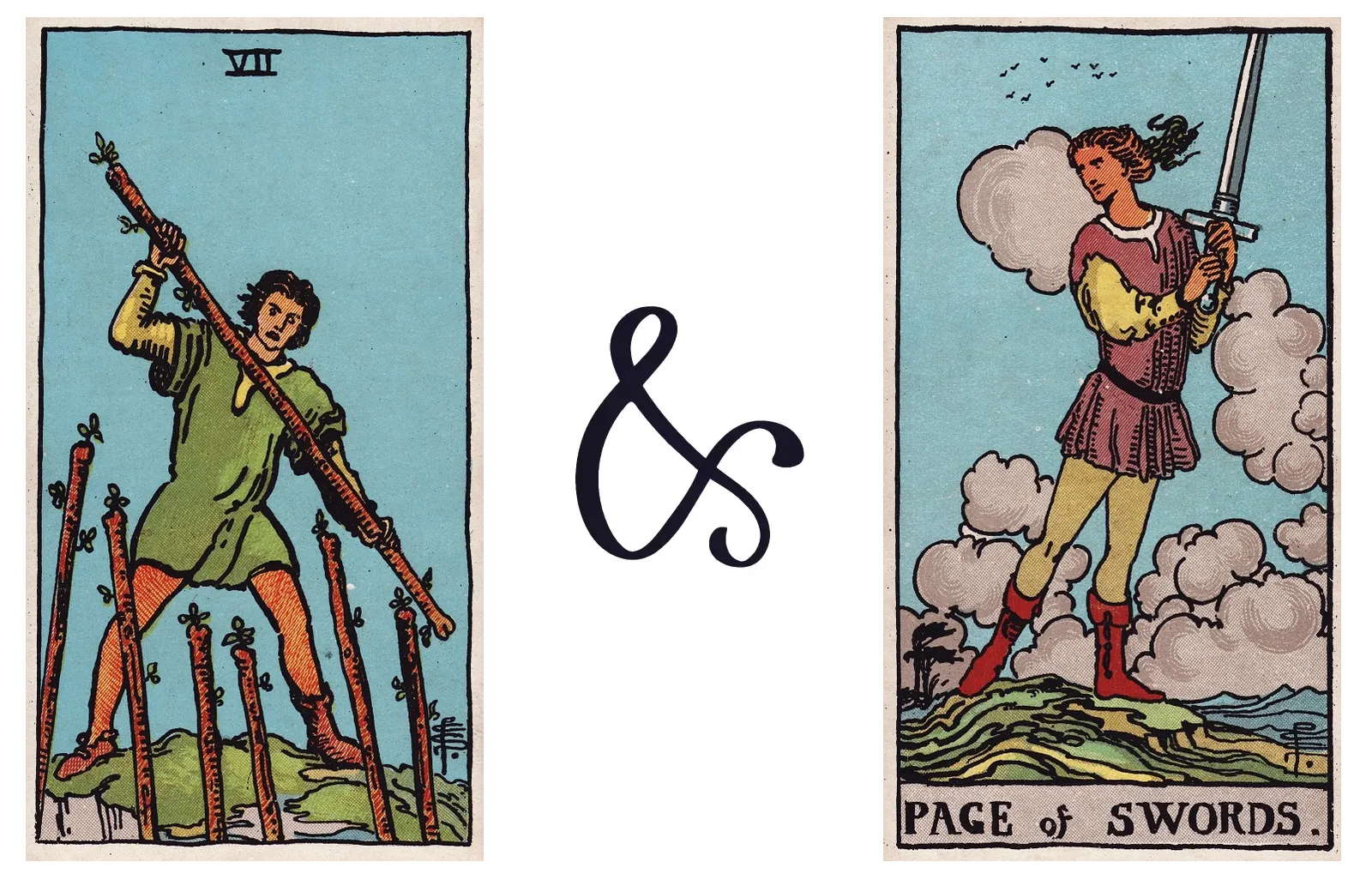 Seven of Wands and Page of Swords