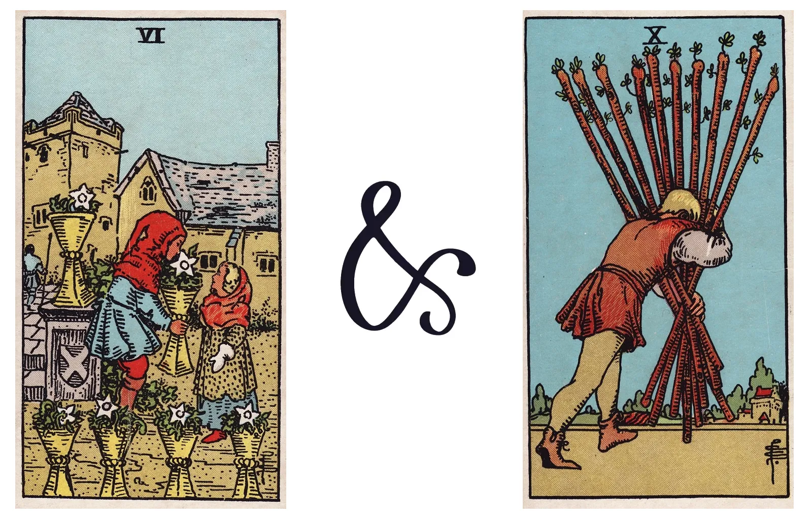 Six of Cups and Ten of Wands