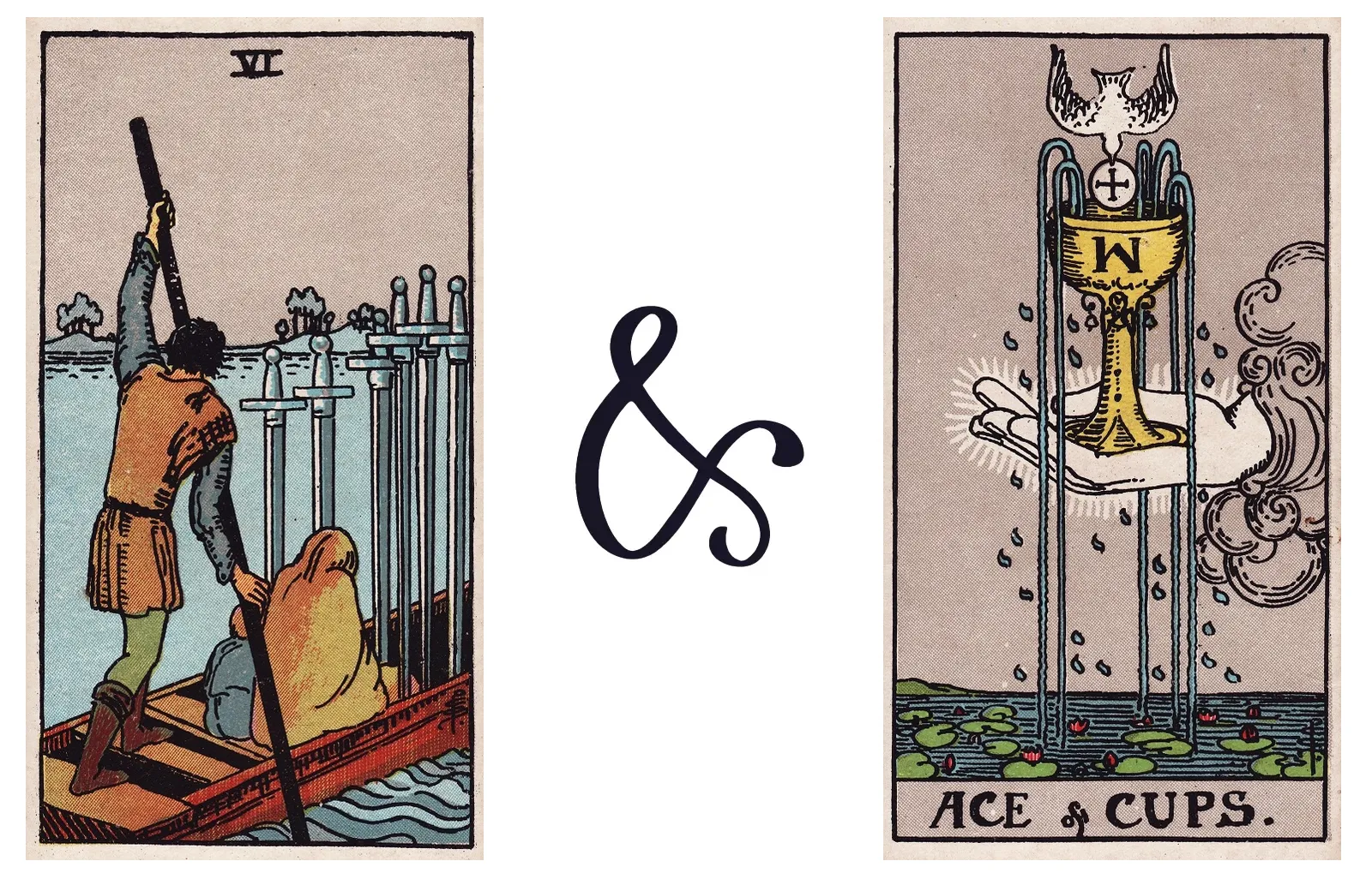Six of Swords and Ace of Cups