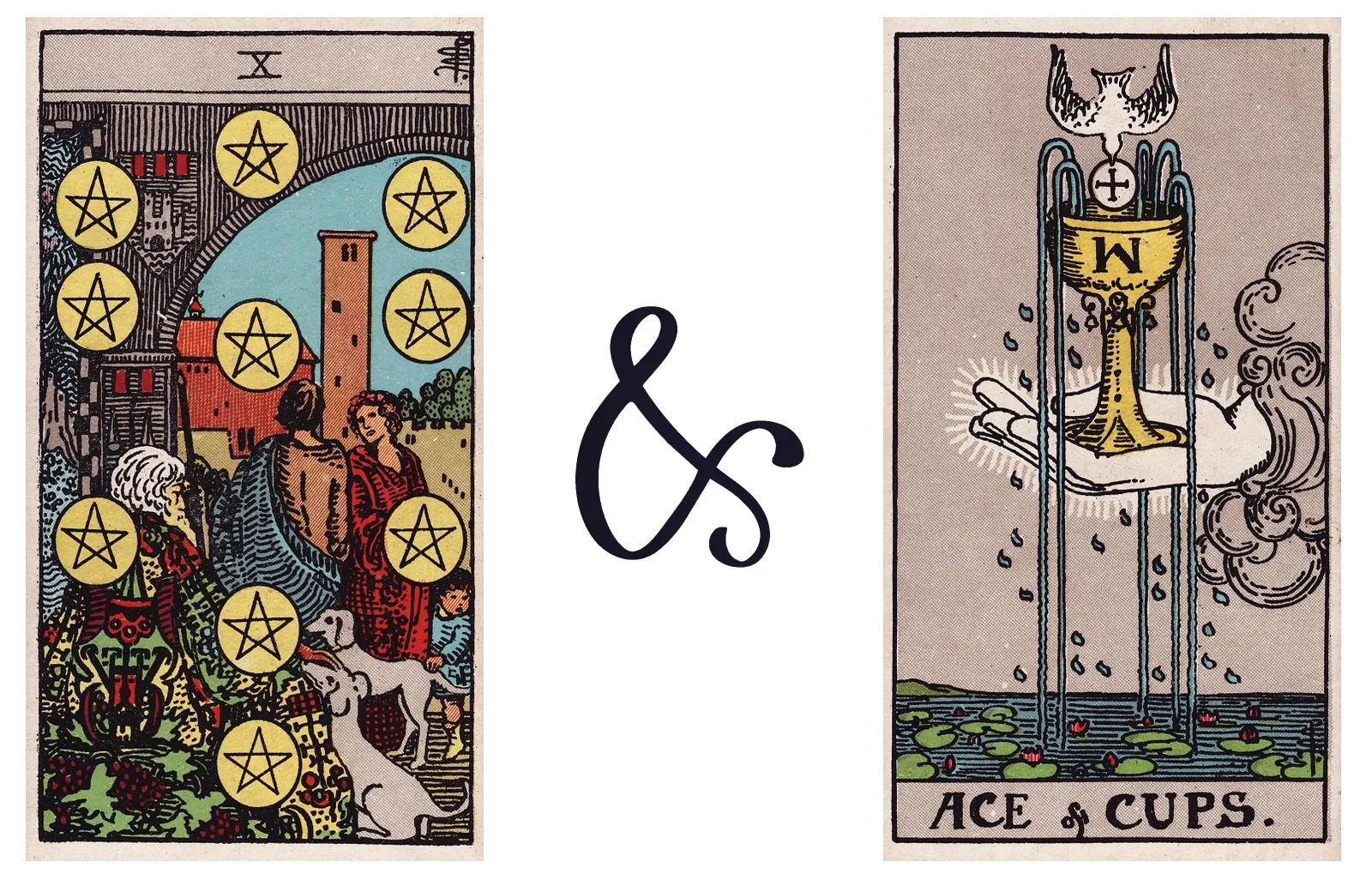 Ten of Pentacles and Ace of Cups
