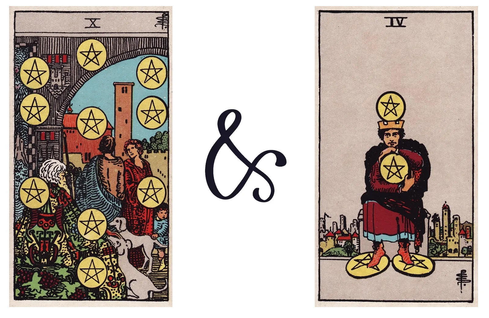 Ten of Pentacles and Four of Pentacles