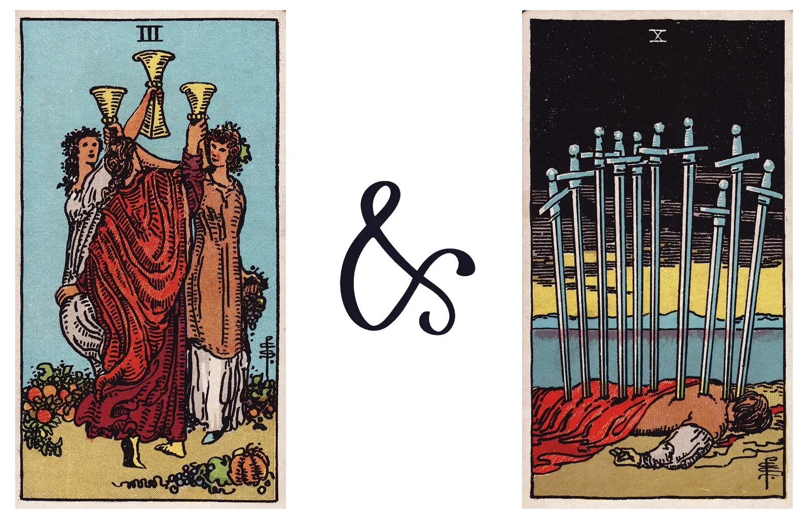 Three of Cups and Ten of Swords