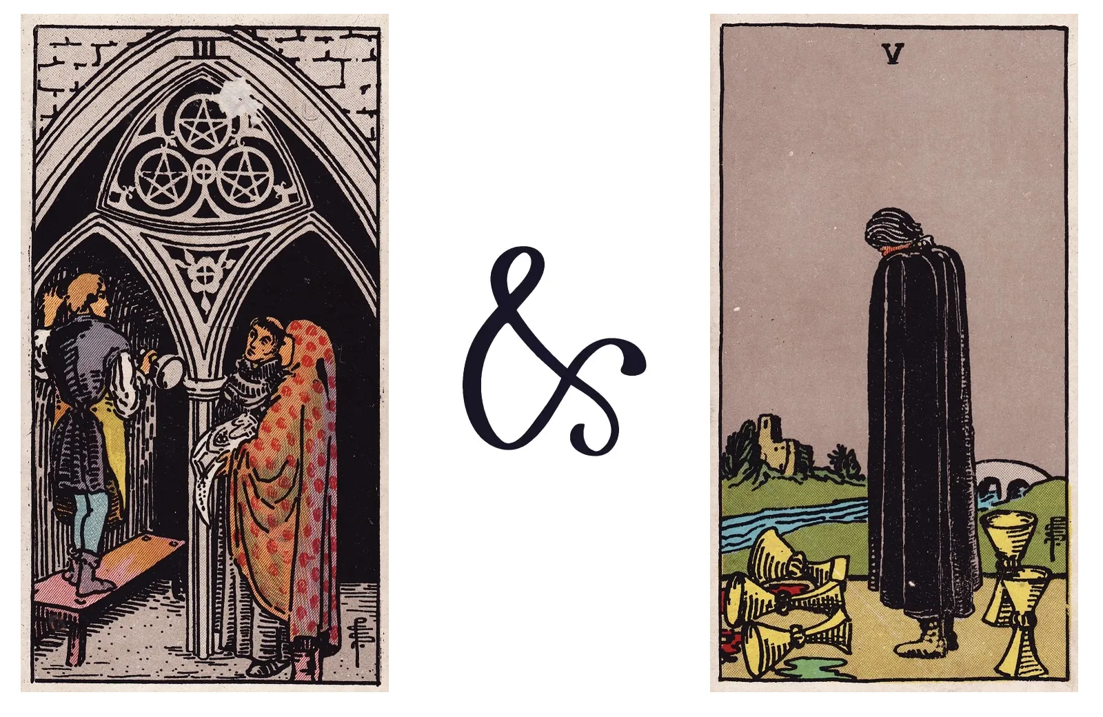 Three of Pentacles and Five of Cups
