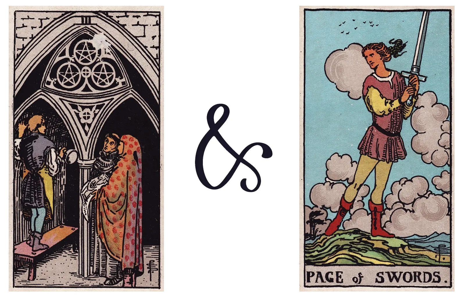 Three of Pentacles and Page of Swords