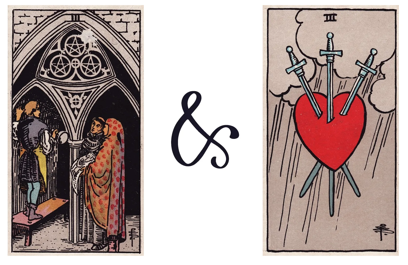 Three of Pentacles and Three of Swords