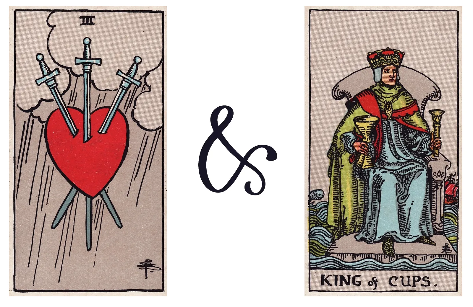 Three of Swords and King of Cups