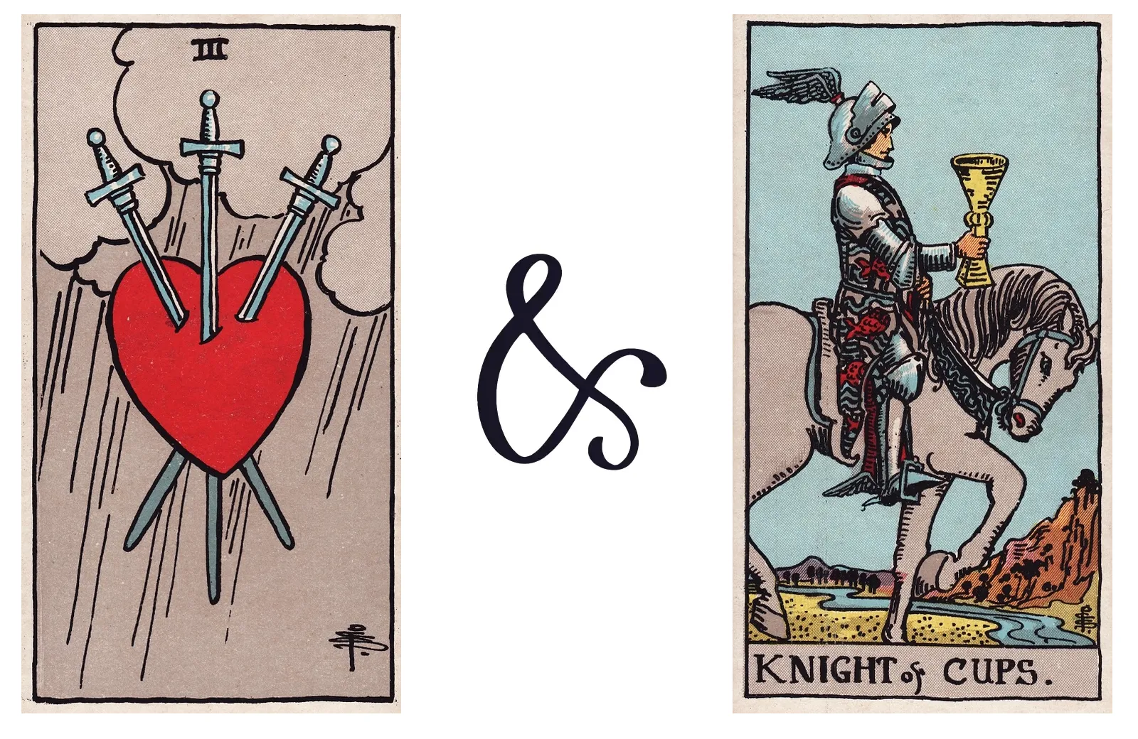 Three of Swords and Knight of Cups