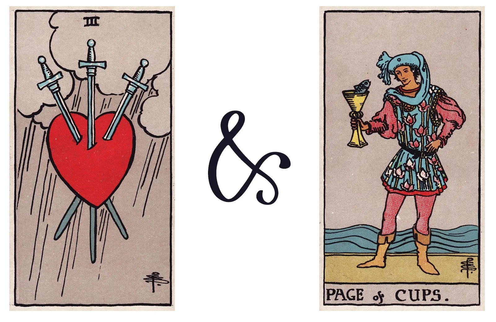 Three of Swords and Page of Cups