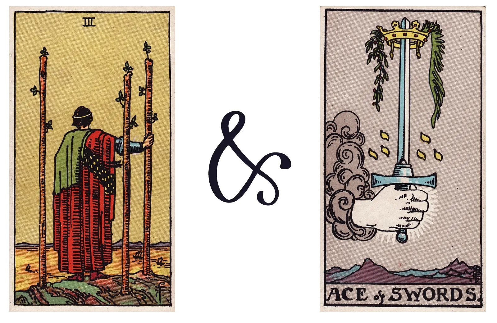 Three of Wands and Ace of Swords
