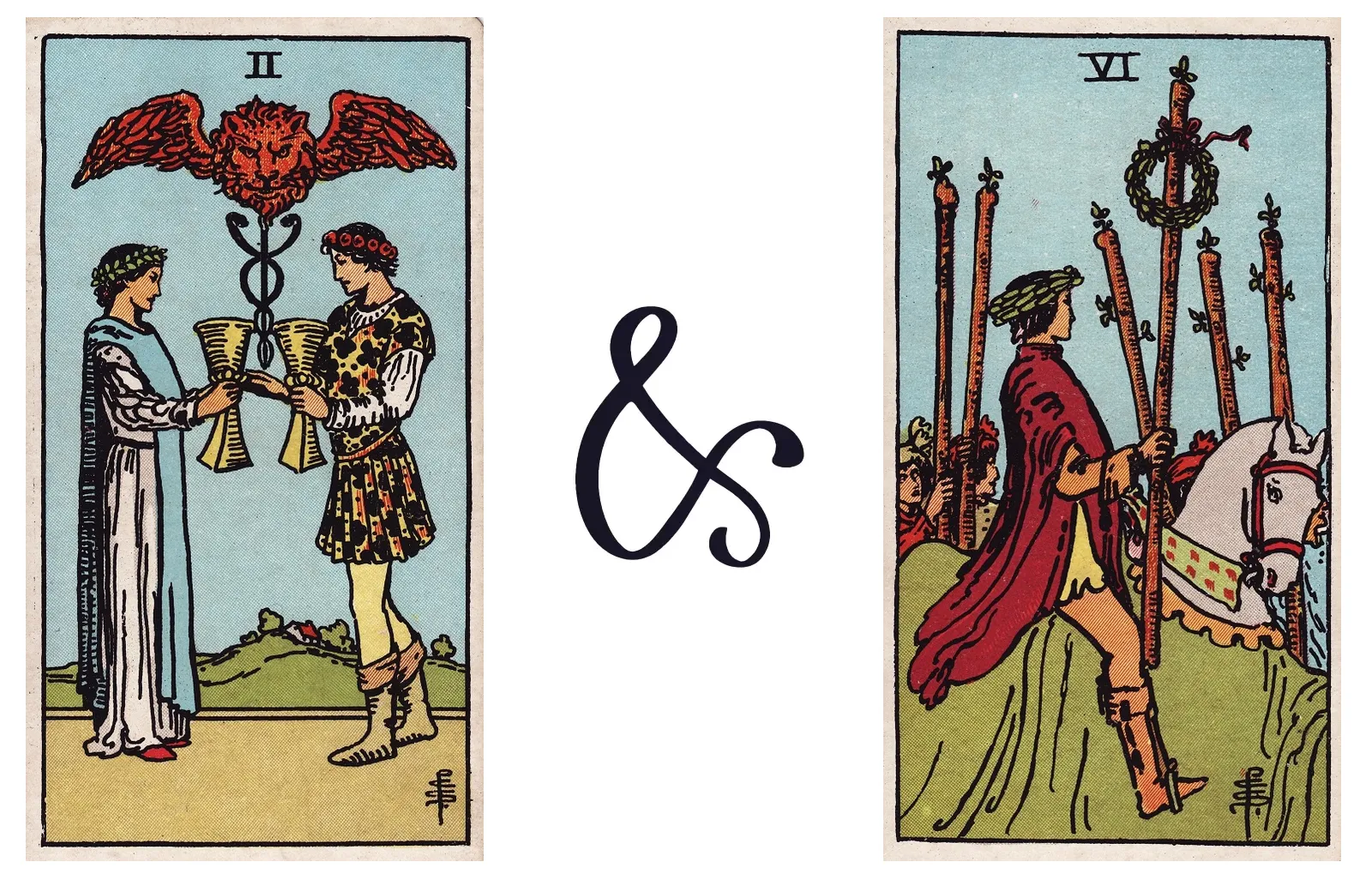 Two of Cups and Six of Wands