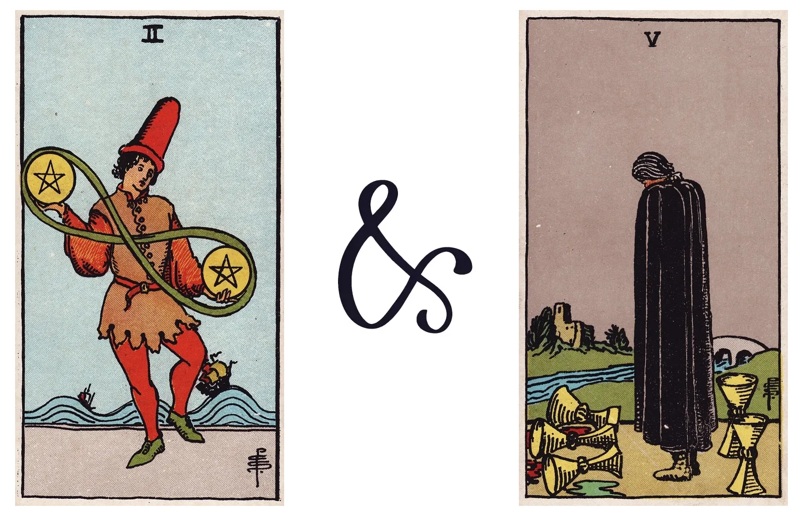 Two of Pentacles and Five of Cups