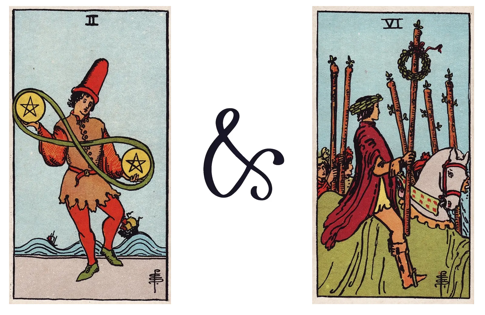 Two of Pentacles and Six of Wands