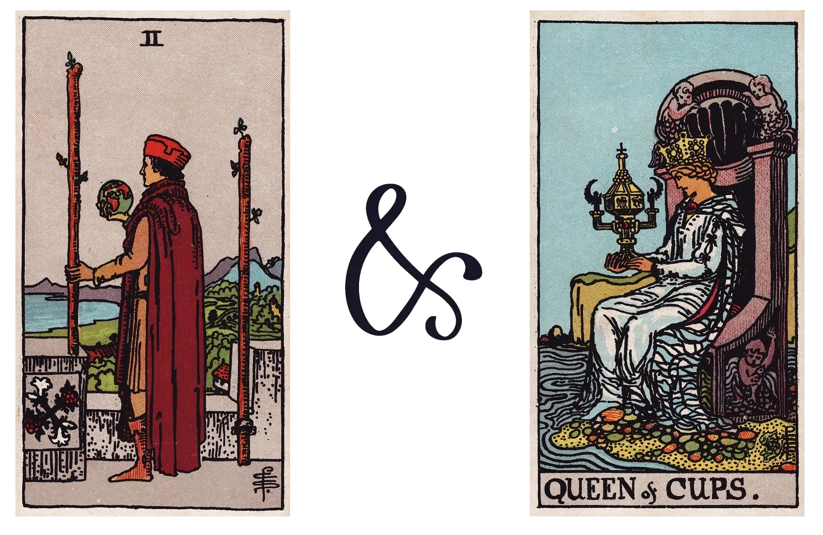 Two of Wands and Queen of Cups