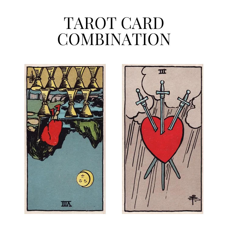 eight of cups reversed and three of swords tarot cards combination meaning
