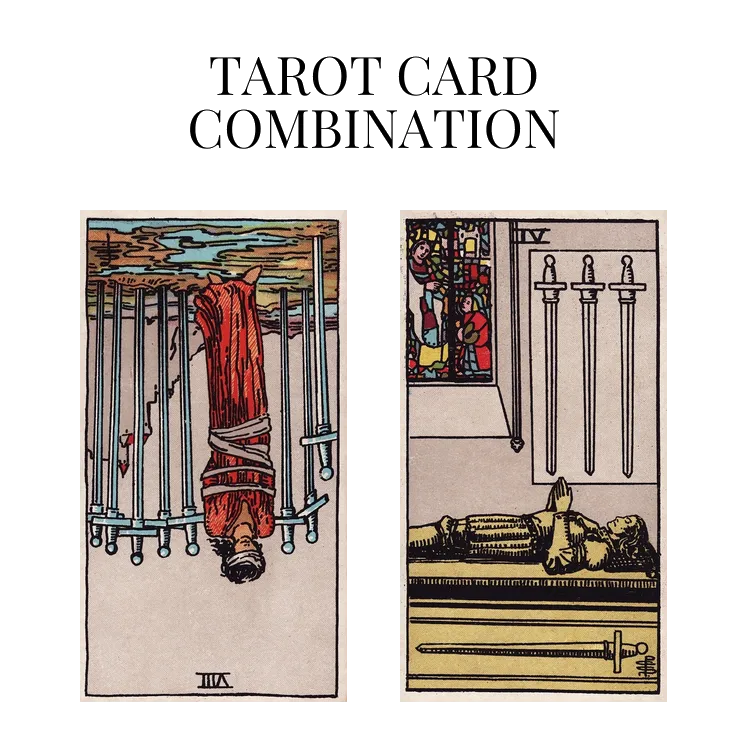 eight of swords reversed and four of swords tarot cards combination meaning