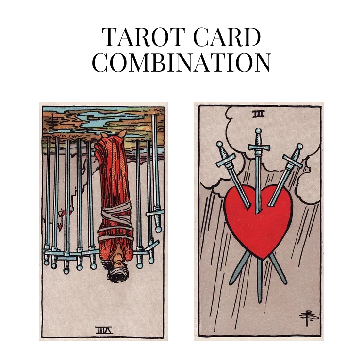 eight of swords reversed and three of swords tarot cards combination meaning